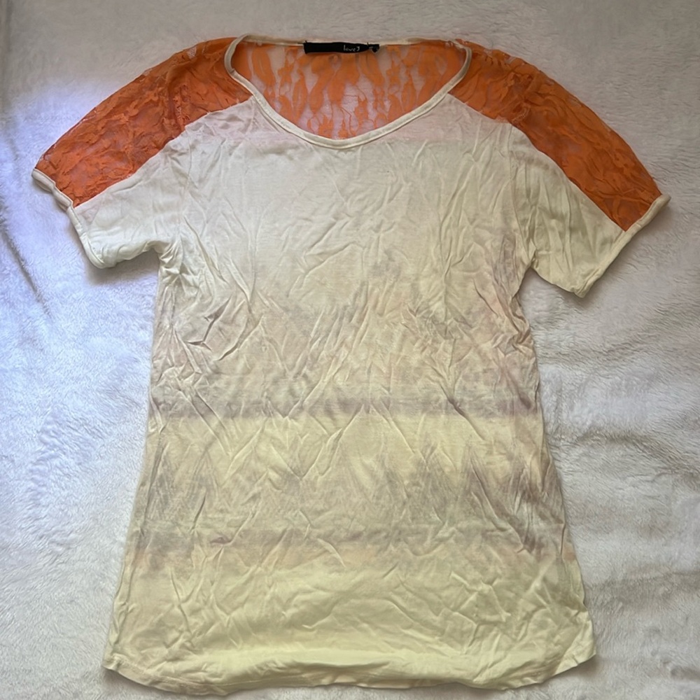 Love J Lace Sleeve Lightweight Raglan Soft T-Shirt Mountain Top